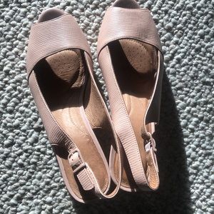 Pink peek-a-boo toed Clark heels